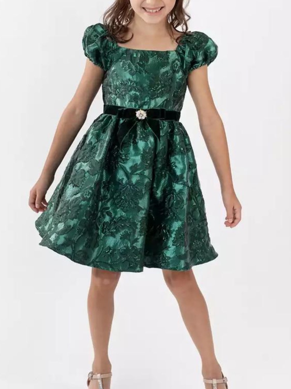 Rare Editions NWT Green Floral Puff Sleeve Holiday Dress size 5